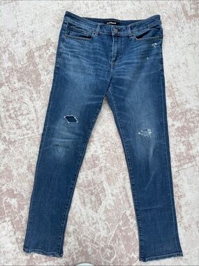 Express Skinny Jeans in Medium Dark Blue with Distressed Knees 32x34